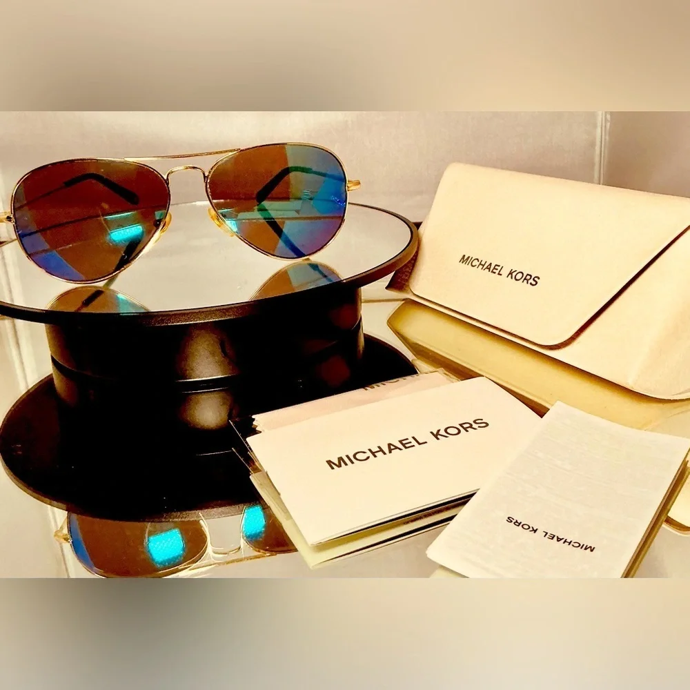 Michael Kors Aviator Sunglasses with Case | Gold Frame